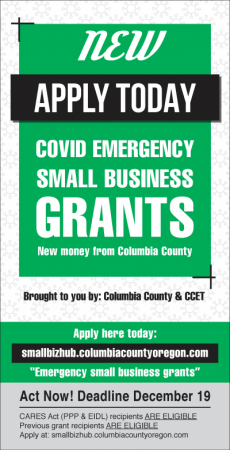 Columbia County emergency small business grant Dec. 2020