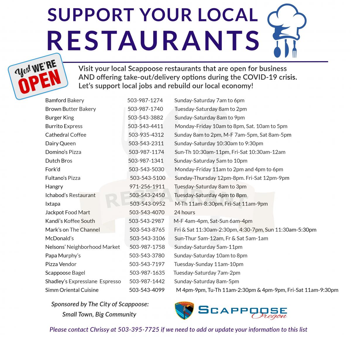 Local Restaurants Open During COVID-19 Local Restaurants Open During COVID-19